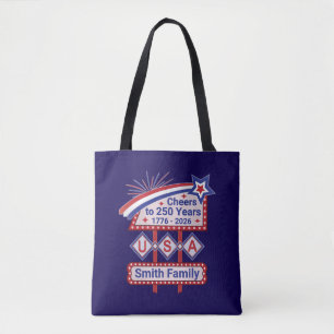 Personalized USA 250–Patriotic Retro Marquee Tote Bag