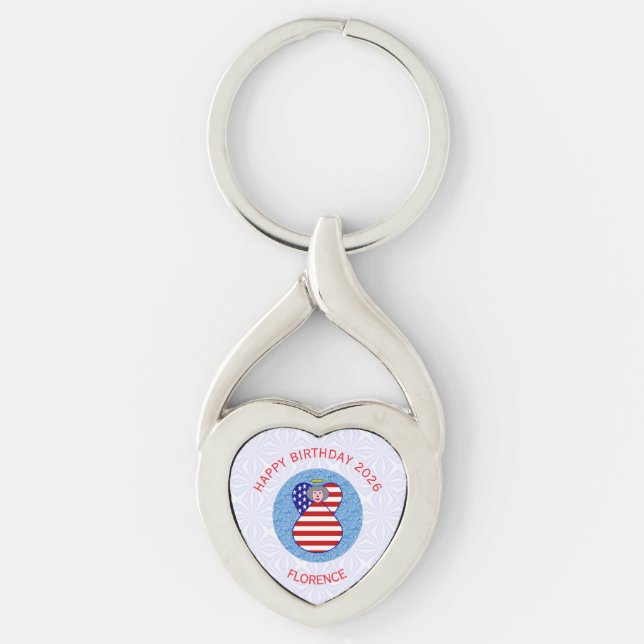 Personalized USA Angel Birthday Keychain 2026 (Front)