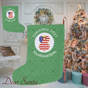 Personalized USA Angel Christmas Flag Red Hair Large Christmas Stocking