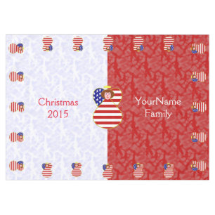 Personalized USA Angel Flag on Red and White Tablecloth