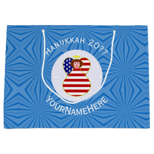 Personalized USA Angel Hanukkah Flag Large Gift Bag