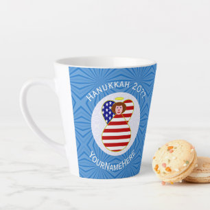 Personalized USA Angel Hanukkah Flag Latte Mug