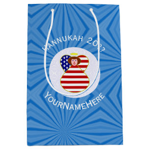 Personalized USA Angel Hanukkah Flag Medium Gift Bag