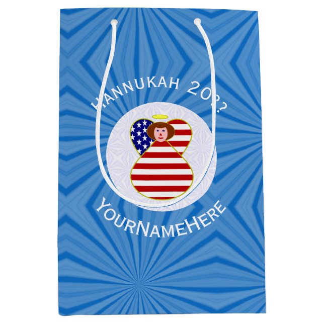 Personalized USA Angel Hanukkah Flag  Medium Gift Bag (Front)