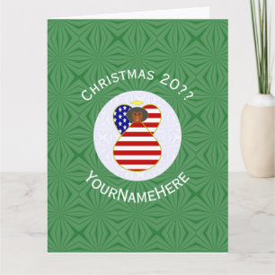 Personalized USA Black Angel Christmas Flag Card