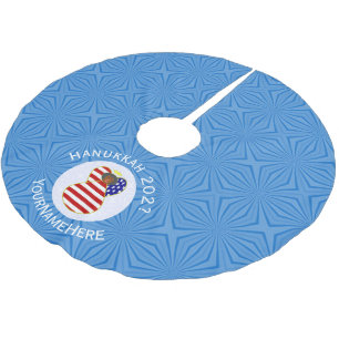 Personalized USA Black Angel Hanukkah Flag Brushed Polyester Tree Skirt