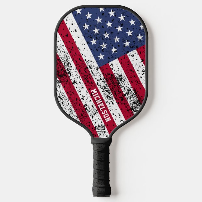 Personalized USA Flag Angled Diagonal Pickleball Paddle (Front)