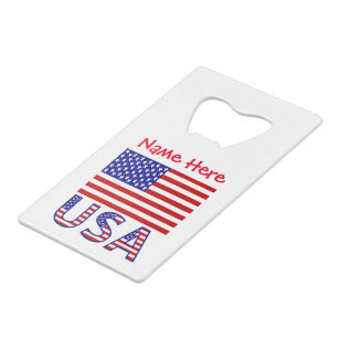 Personalized USA Flag Credit Card Bottle Opener