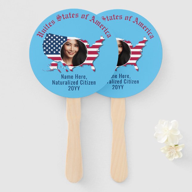 Personalized USA Flag Map American Citizen Photo Hand Fan (Front and Back)