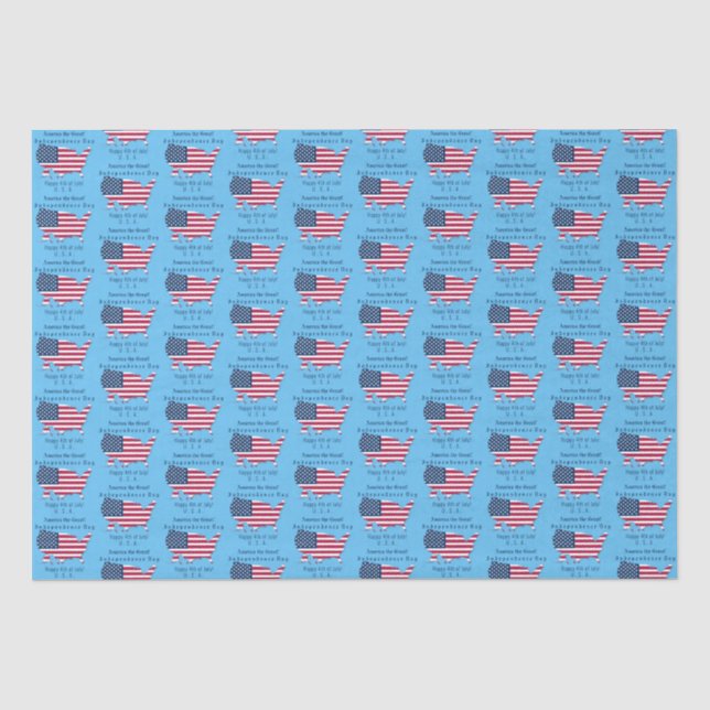 Personalized USA Flag, Map Happy 4th of July Blue Tissue Paper (Front)