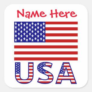 Personalized USA Flag Name Label