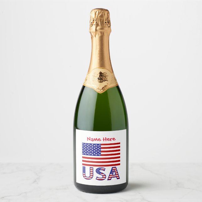 Personalized USA Flag Sparkling Wine Label (Front)