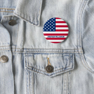 Personalized USA Flag Stars and Stripes 2 Inch Round Button