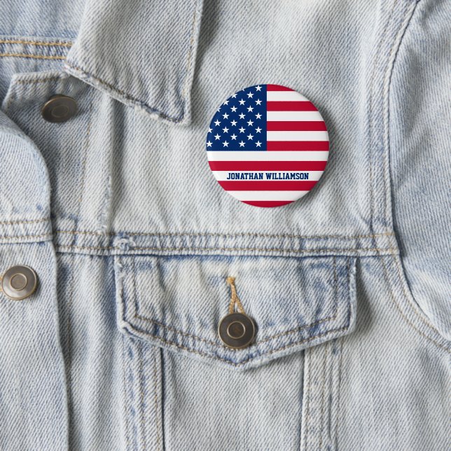 Personalized USA Flag Stars and Stripes 2 Inch Round Button (In Situ)