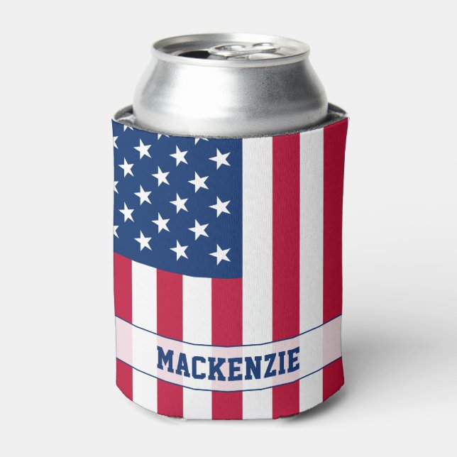 Personalized USA Flag Stars and Stripes Can Cooler (Can Front)