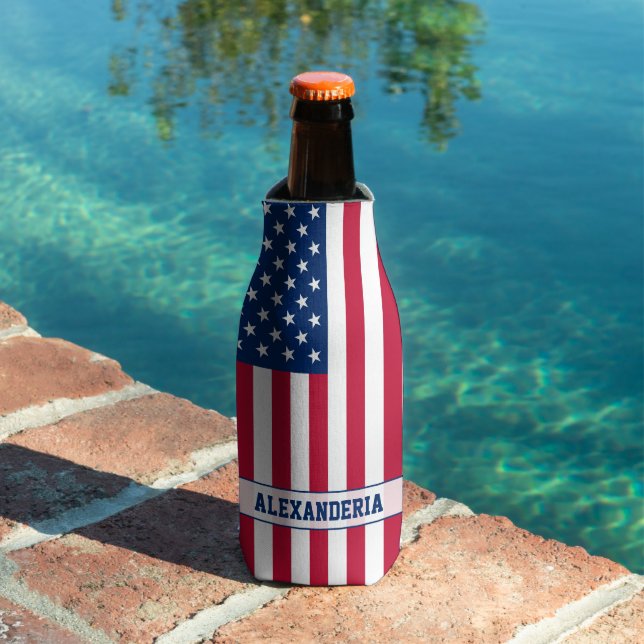 Personalized USA Flag Stars and Stripes Can Cooler (In Situ Pool)