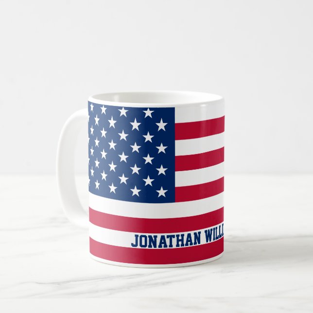Personalized USA Flag Stars and Stripes Coffee Mug (Front Left)