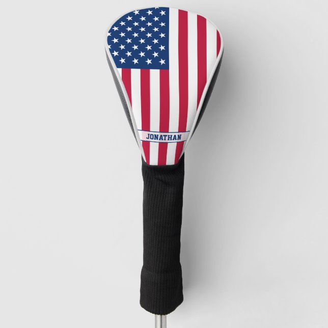 Personalized USA Flag Stars and Stripes Golf Head Cover (Front)