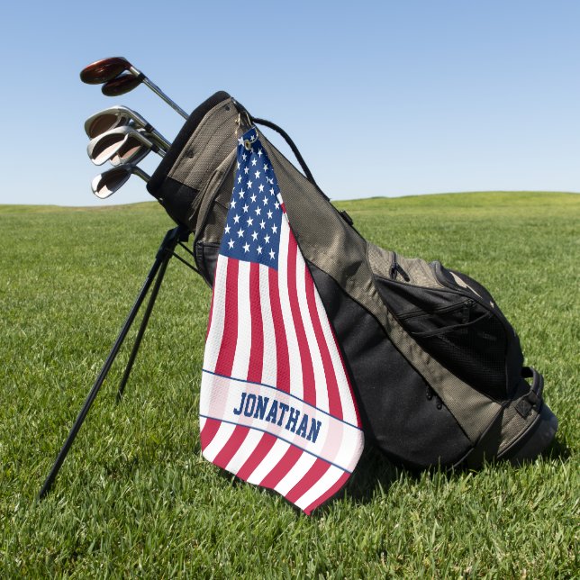 Personalized USA Flag Stars and Stripes Golf Towel (Green)