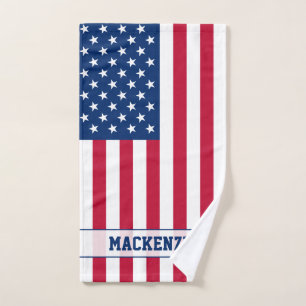 Personalized USA Flag Stars and Stripes Hand Towel