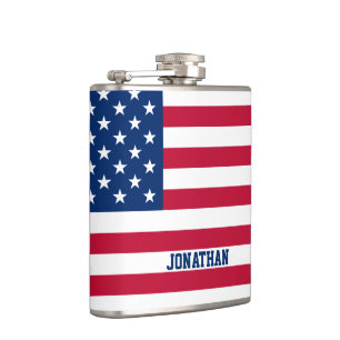 Personalized USA Flag Stars and Stripes Hip Flask