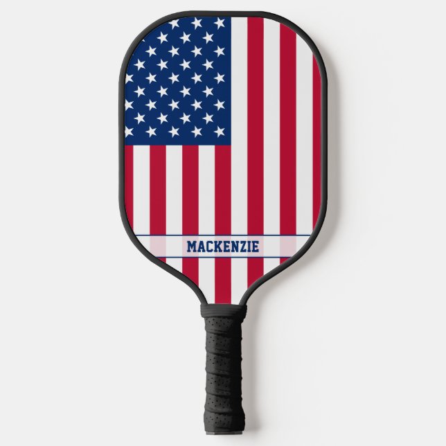 Personalized USA Flag Stars and Stripes Pickleball Paddle (Front)