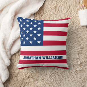 Personalized USA Flag Stars and Stripes Throw Pillow