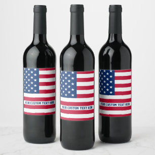 Personalized USA Flag Stars and Stripes Wine Label