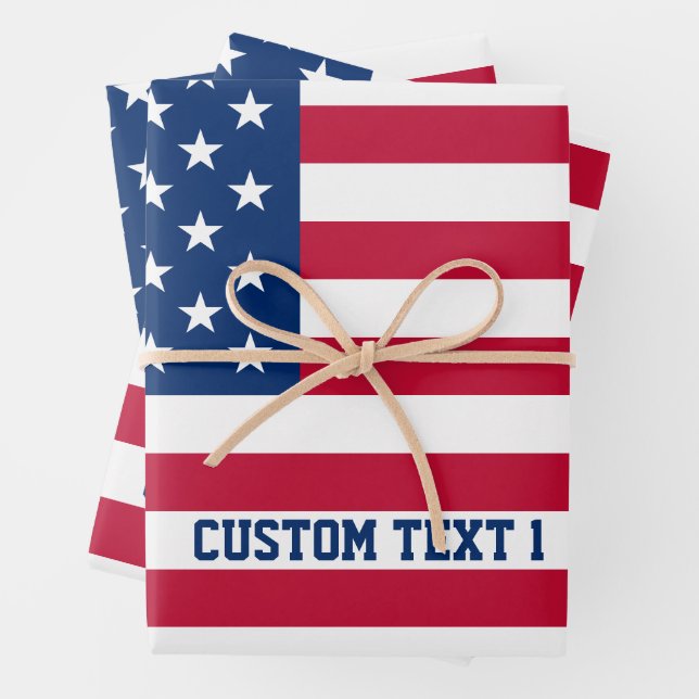 Personalized USA Flag Stars and Stripes Wrapping Paper Sheet (In situ)