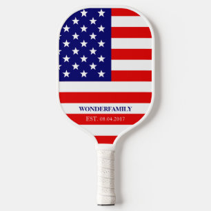 Personalized USA Flag Stars Stripes Pickleball Paddle