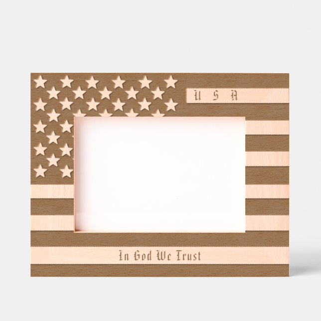 Personalized USA Motto, American Flag Etched Frames (Front)