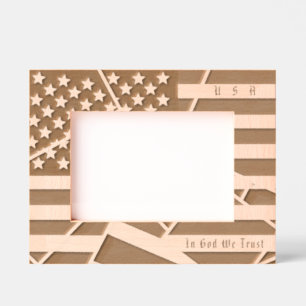 Personalized USA Motto and American Flag Art Etched Frames