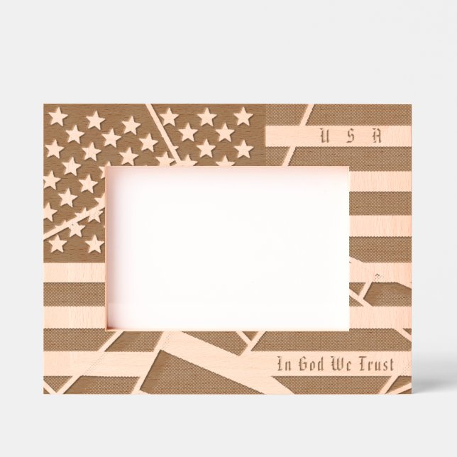 Personalized USA Motto and American Flag Art Etched Frames (Front)