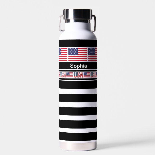 Personalized USA Patriotic Flag, United State Water Bottle (Front)