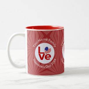 Personalized USA Red LOVE Flag Two-Tone Coffee Mug