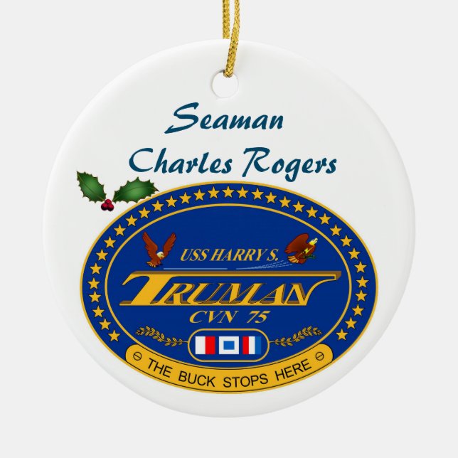 Personalized USS Harry S Truman CVN 75 Ceramic Ornament (Front)