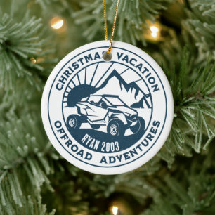 Personalized UTV off-road Christmas Holiday blue Ceramic Ornament