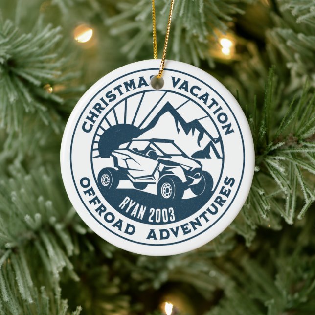 Personalized UTV off-road Christmas Holiday blue Ceramic Ornament (Tree)