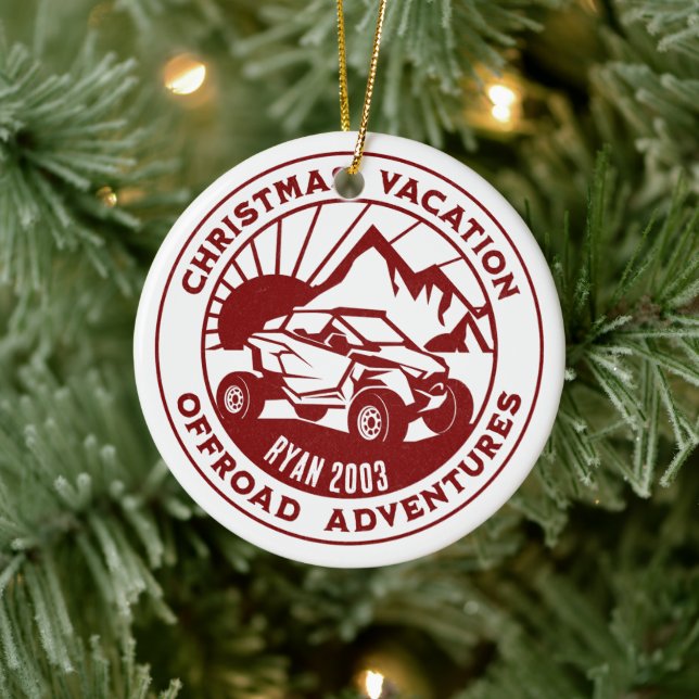 Personalized UTV off-road Christmas Holiday red Ceramic Ornament (Tree)