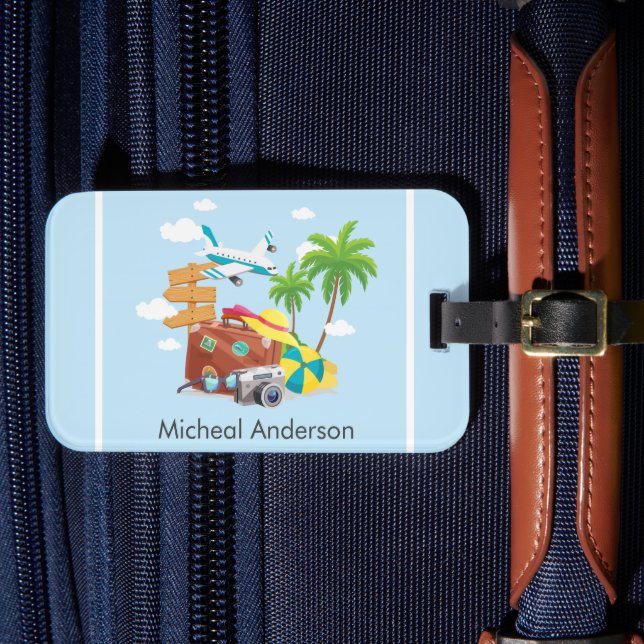 Personalized Vacation Art Blue Travel  Luggage Tag (Front Insitu 4)