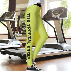 Personalized Vacation Classy Lime Green Black Leggings