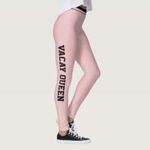 Personalized Vacation Fun Classy Blush Pink Black Leggings