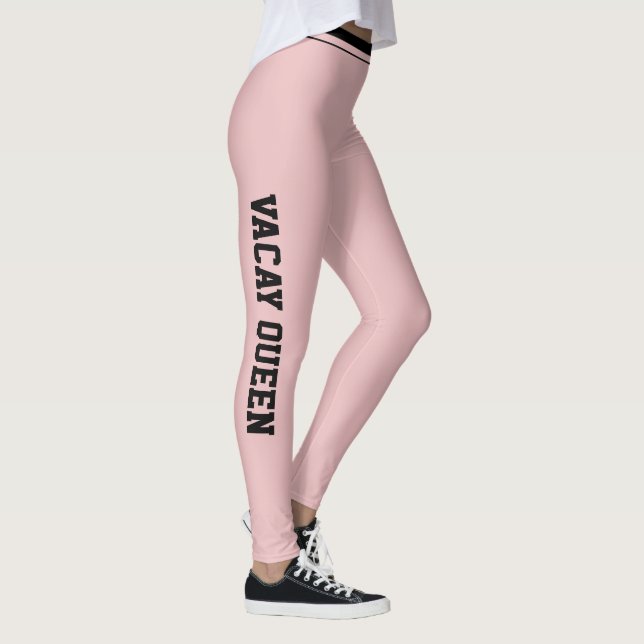 Personalized Vacation Fun Classy Blush Pink Black Leggings (Right)