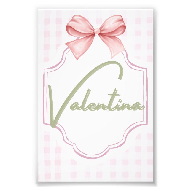 Personalized Valentina Baby Girl Nursery Gingham  Photo Print (Front)