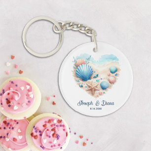 Personalized Valentine Anniversary Seashell Heart Keychain