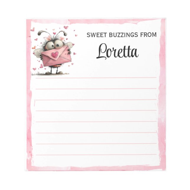 Personalized Valentine Bee Notepad (Front)