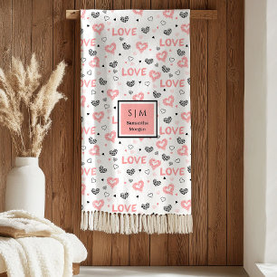 Personalized Valentine Blanket Pink Black Hearts 