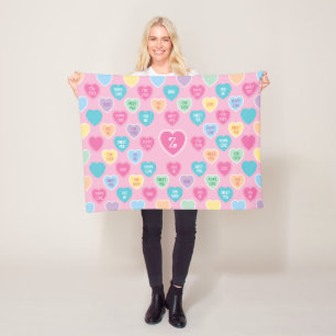 Personalized Valentine Candy Hearts Pink Fleece Blanket