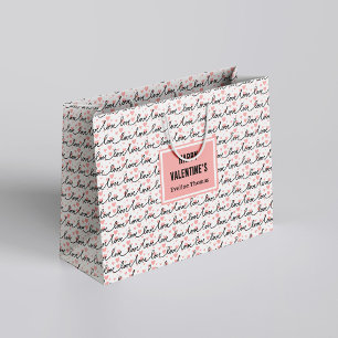 Personalized Valentine Gift Bag Pink Black Hearts