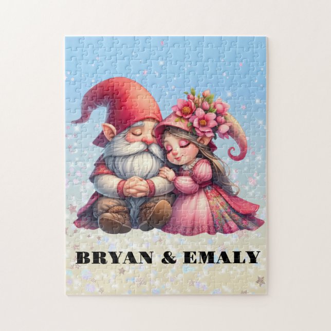 Personalized Valentine Gnome couple Jigsaw Puzzle (Vertical)